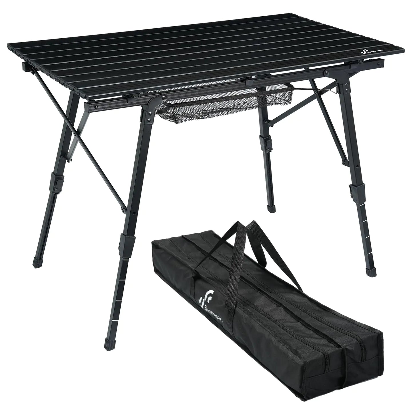 Sportneer Camping Tables That Fold Up Lightweight Adjustable Height Aluminum Folding Table with Top Mesh Layer Roll Up Camping Table for Outdoor Camp Picnic Beach RV Backyards Kitchen BBQ