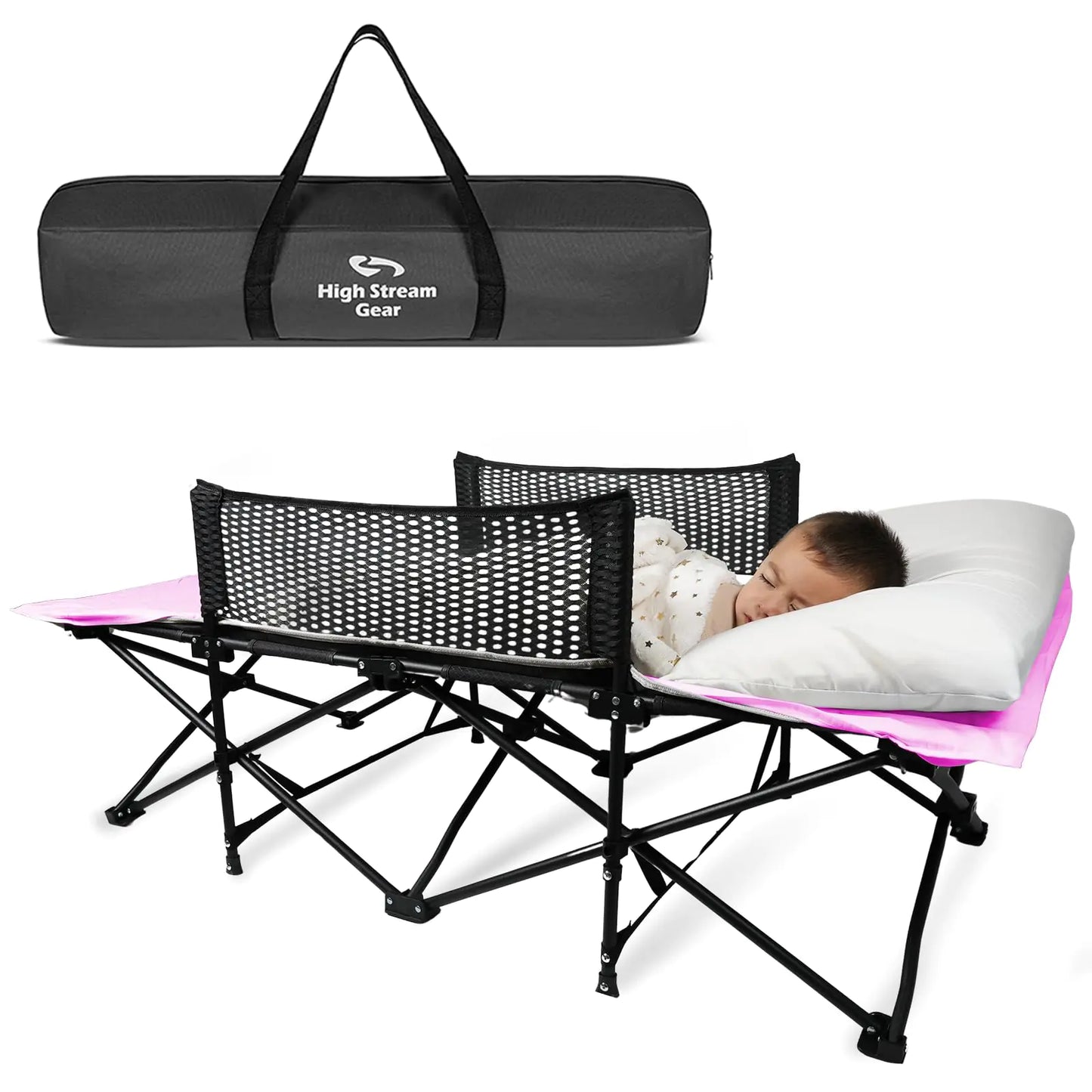 High Stream Gear Toddler Cot Bed: Kids Travel Camping Bed a Portable Folding Cot for Kids Great for Outdoors and Young Guests at Home. Comfortable Kids Sleeping Cot Easy to Store and Use (Blue)